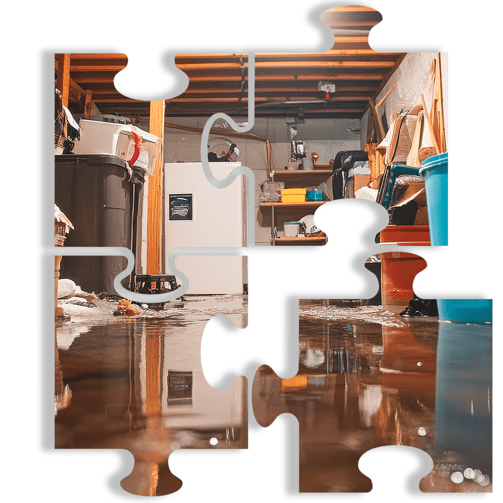 Puslespilsbrik der viser installation af fedtudskiller i kælder.